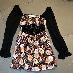 SHEIN Floral Dress with Black Accents